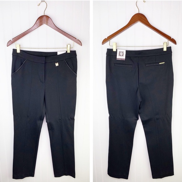 Anne Klein Slim Ankle Black with Gold Detail Dress Pants - Picture 1 of 8